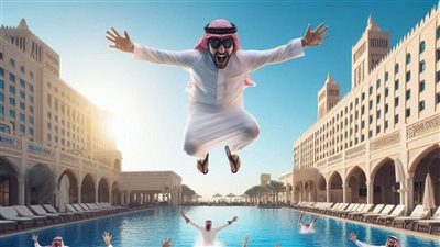  تحدى أصدقائه وقفز في مسبح فندق شهير بهاتفه وكل متعلقاته مقابل 20 ألف ريال سعودي
