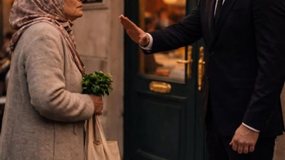 رفض حارس المطعم السماح لامرأة مسنّة 