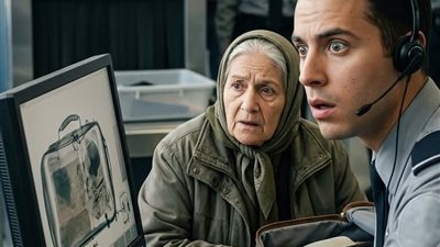 أثناء تفتيش شنطة ست كبيرة في السن في المطار 